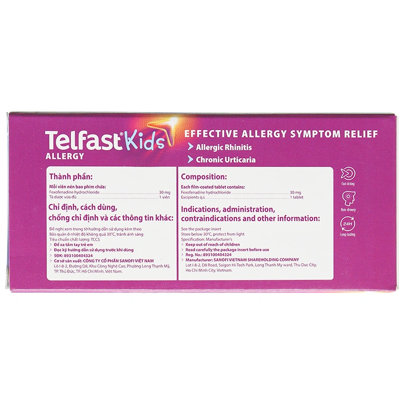 Telfast Kids 30mg trị viêm mũi dị ứng, mày đay cho bé (1 vỉ x 10 viên) - 3